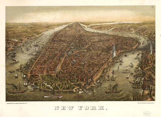 New York, (1873) – Historic Bird’s-Eye View Panorama Print