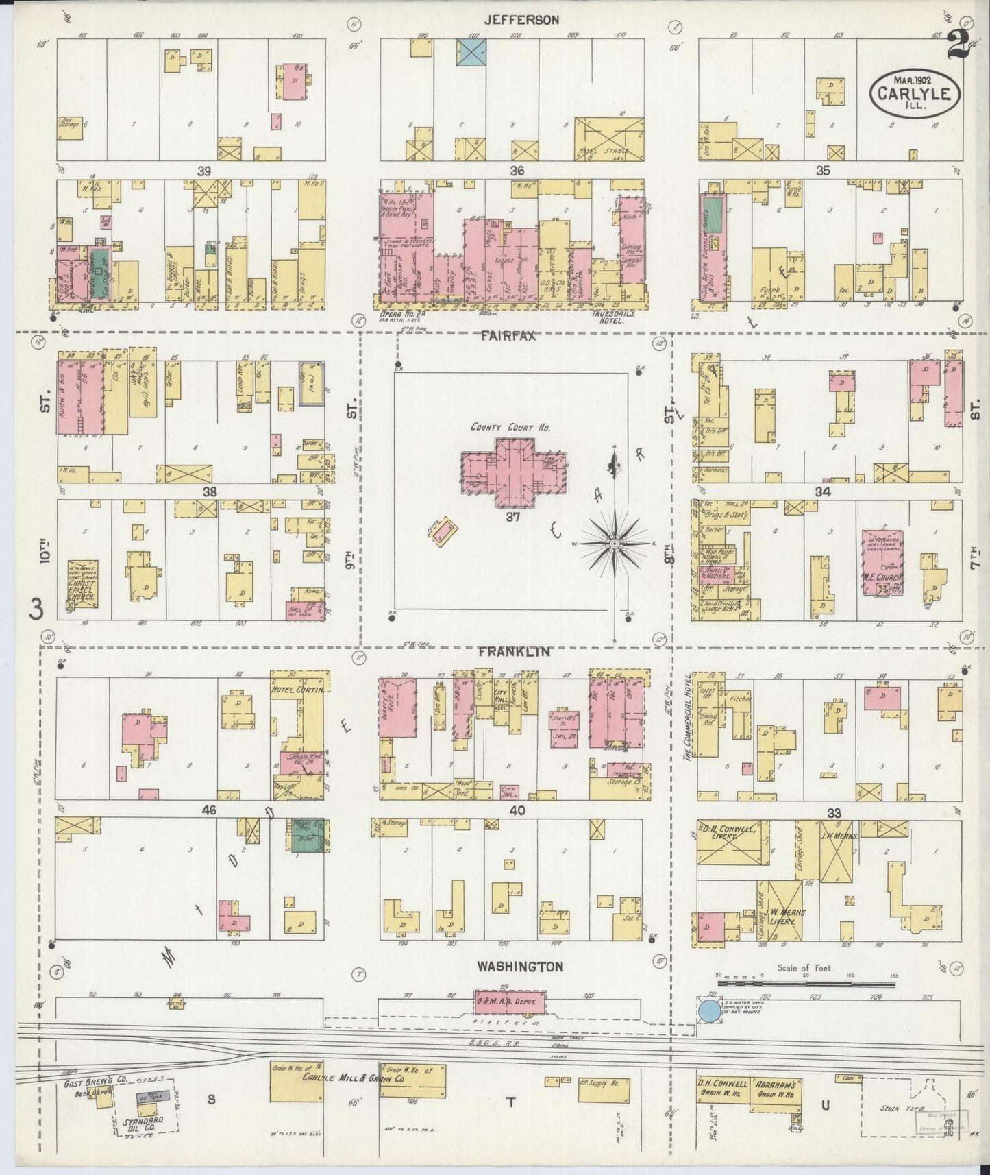 Sanborn Fire Insurance Map from Carlyle, Clinton County, Illinois (1902), Sheet #0002 - Historic Sanborn Fire Insurance Map Print, vintage old map wall art, antique decor, genealogy gift, Illinois Illinois map