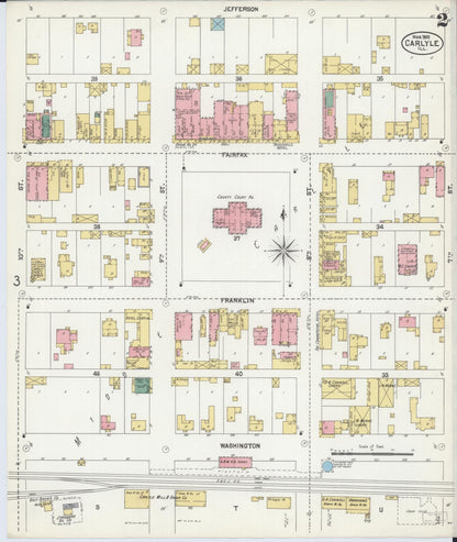 Sanborn Fire Insurance Map from Carlyle, Clinton County, Illinois (1902), Sheet #0002 - Historic Sanborn Fire Insurance Map Print, vintage old map wall art, antique decor, genealogy gift, Illinois Illinois map
