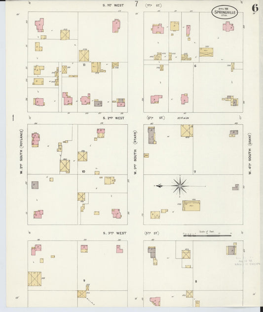 Sanborn Fire Insurance Map from Springville, Utah County, Utah (1908), Sheet #0006 - Historic Sanborn Fire Insurance Map Print, vintage old map wall art, antique decor, genealogy gift, Springville Utah map