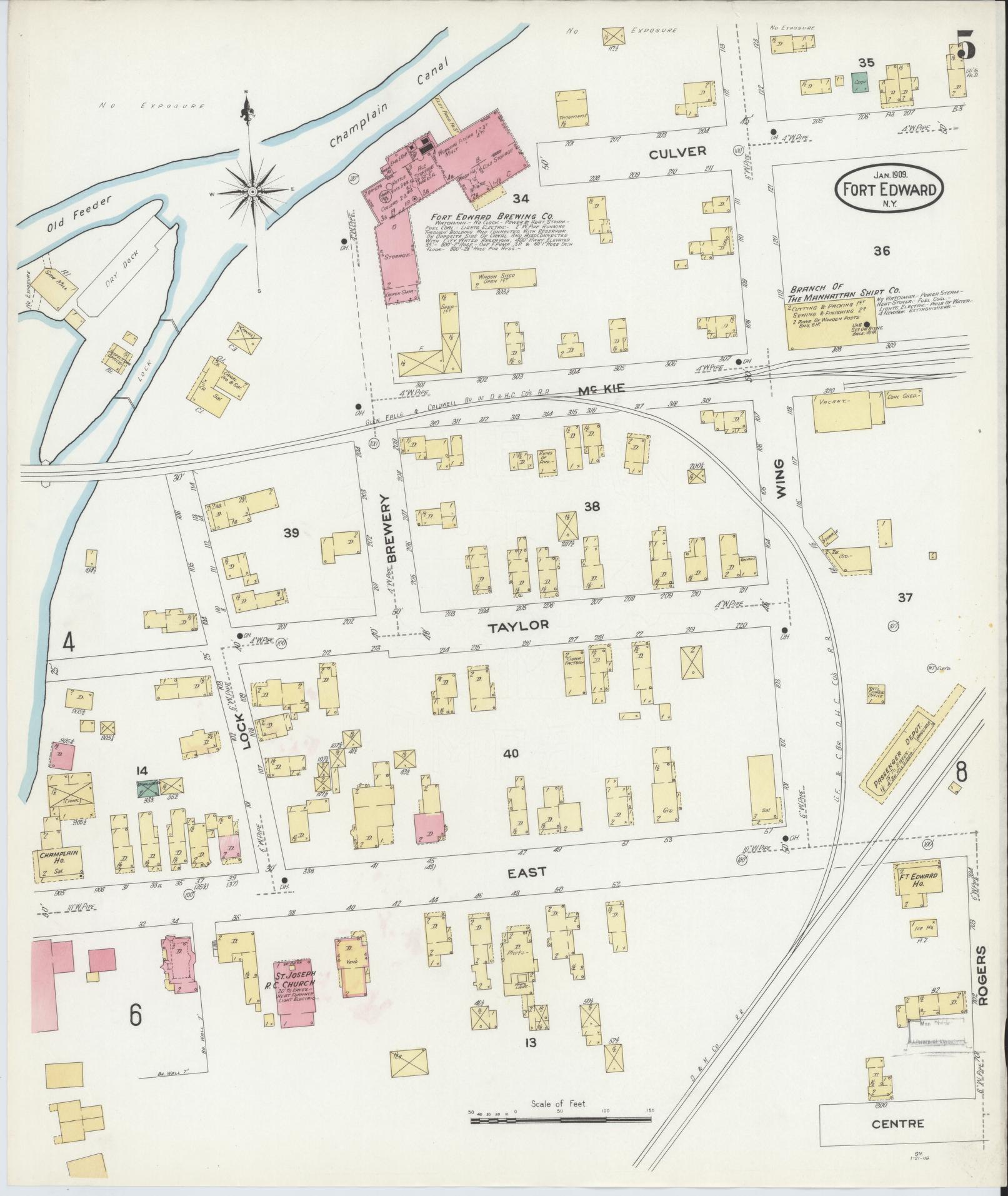 Sanborn Fire Insurance Map from Fort Edward, Washington County, New York (1909), Sheet #0005 - Historic Sanborn Fire Insurance Map Print, vintage old map wall art, antique decor, genealogy gift, New York New York map