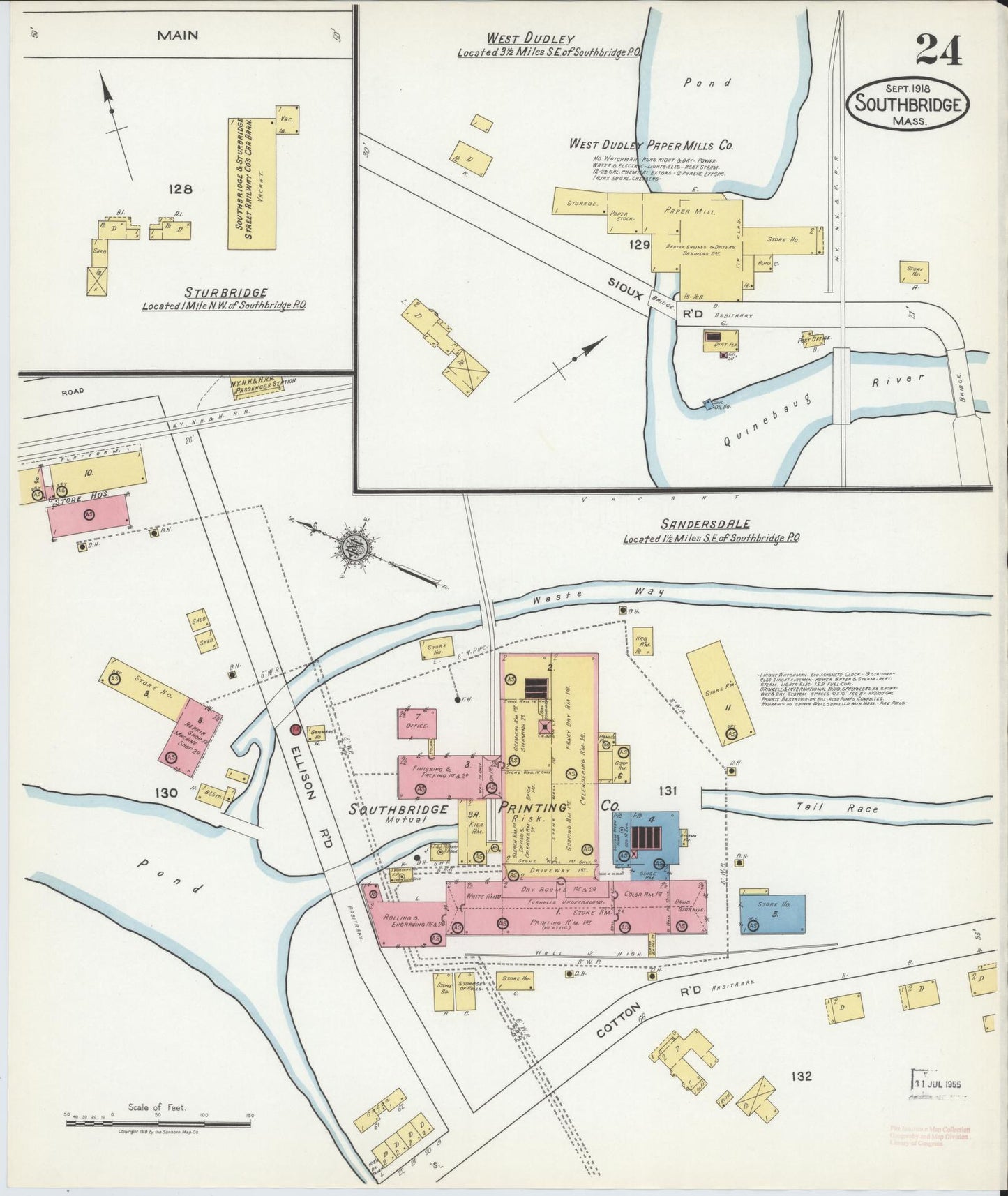 Sanborn Fire Insurance Map from Southbridge, Worcester County, Massachusetts (1918), Sheet #0024 - Historic Sanborn Fire Insurance Map Print, vintage old map wall art, antique decor, genealogy gift, Massachusetts Massachusetts map