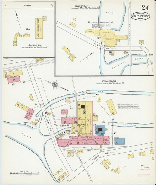 Sanborn Fire Insurance Map from Southbridge, Worcester County, Massachusetts (1918), Sheet #0024 - Historic Sanborn Fire Insurance Map Print, vintage old map wall art, antique decor, genealogy gift, Massachusetts Massachusetts map