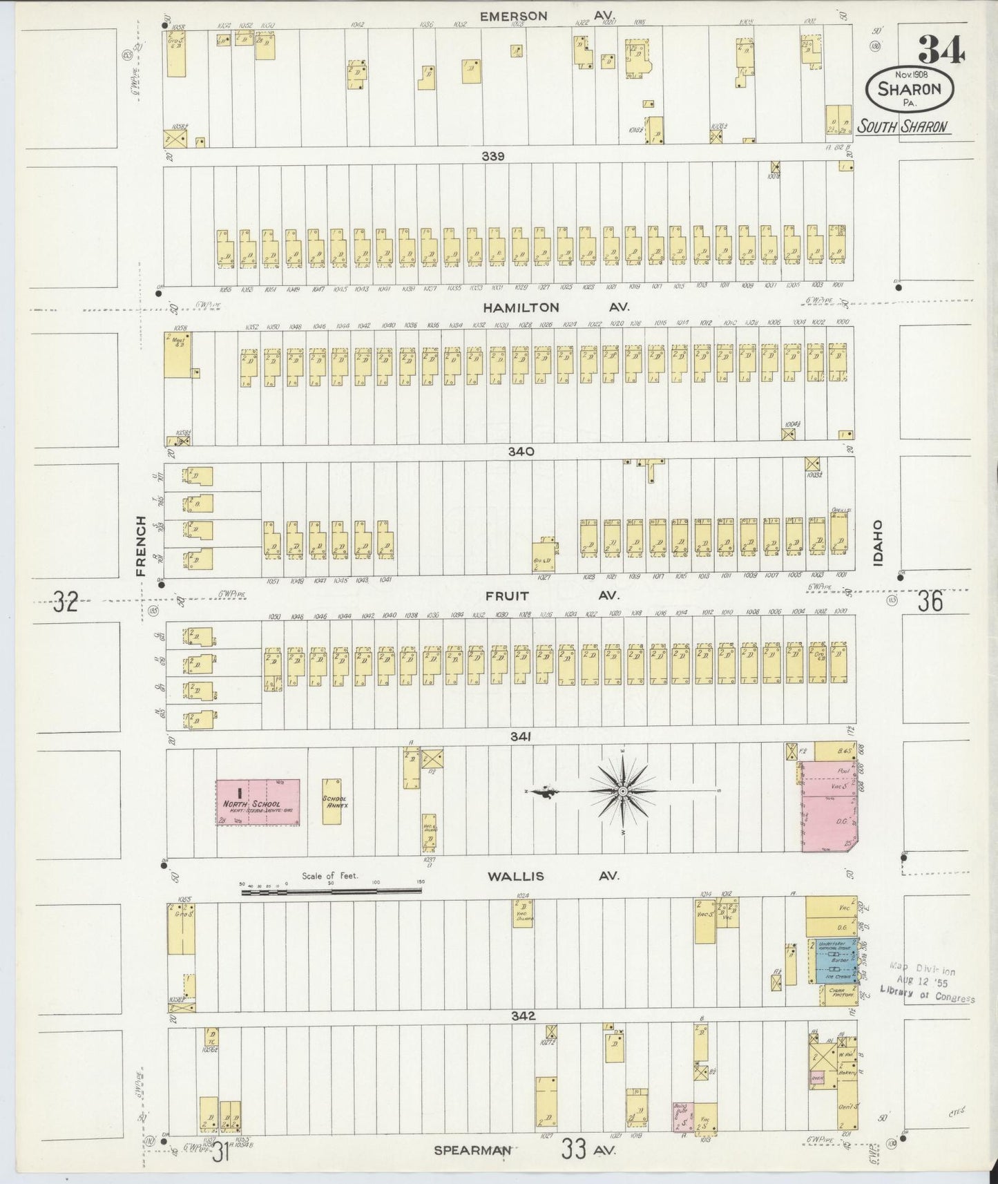 Sanborn Fire Insurance Map from Sharon, Mercer County, Pennsylvania (1908), Sheet #0034 - Complete Map Set gallery image, historic Sanborn map, vintage wall art, Pennsylvania Pennsylvania