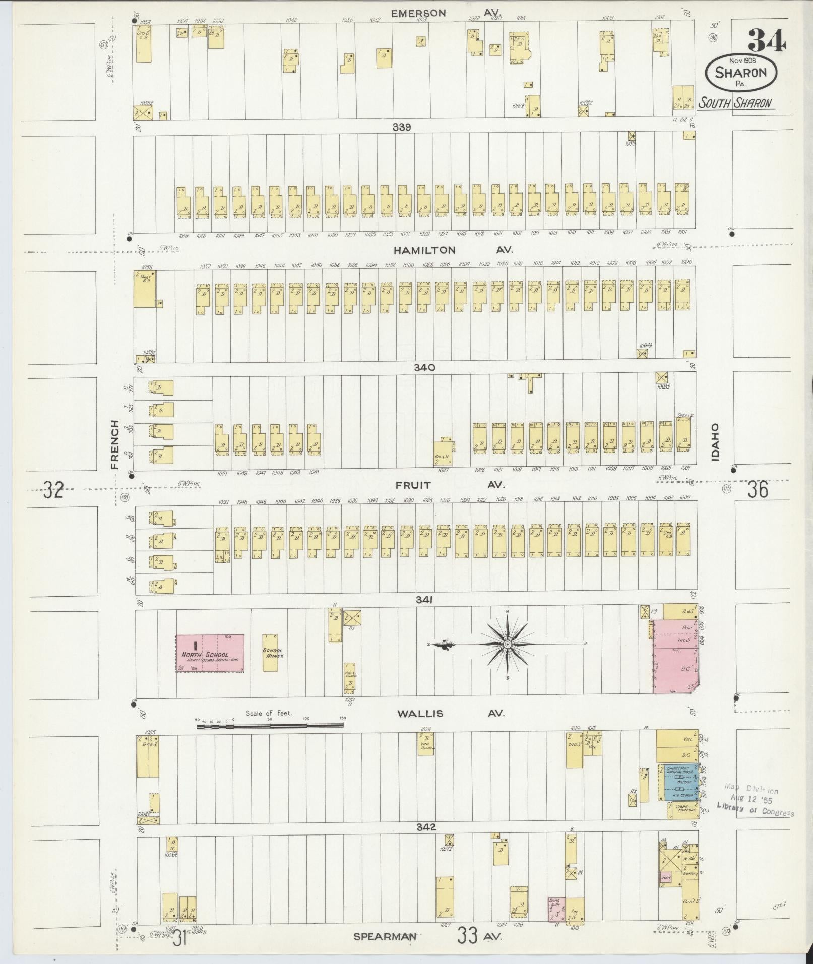 Sanborn Fire Insurance Map from Sharon, Mercer County, Pennsylvania (1908), Sheet #0034 - Complete Map Set gallery image, historic Sanborn map, vintage wall art, Pennsylvania Pennsylvania