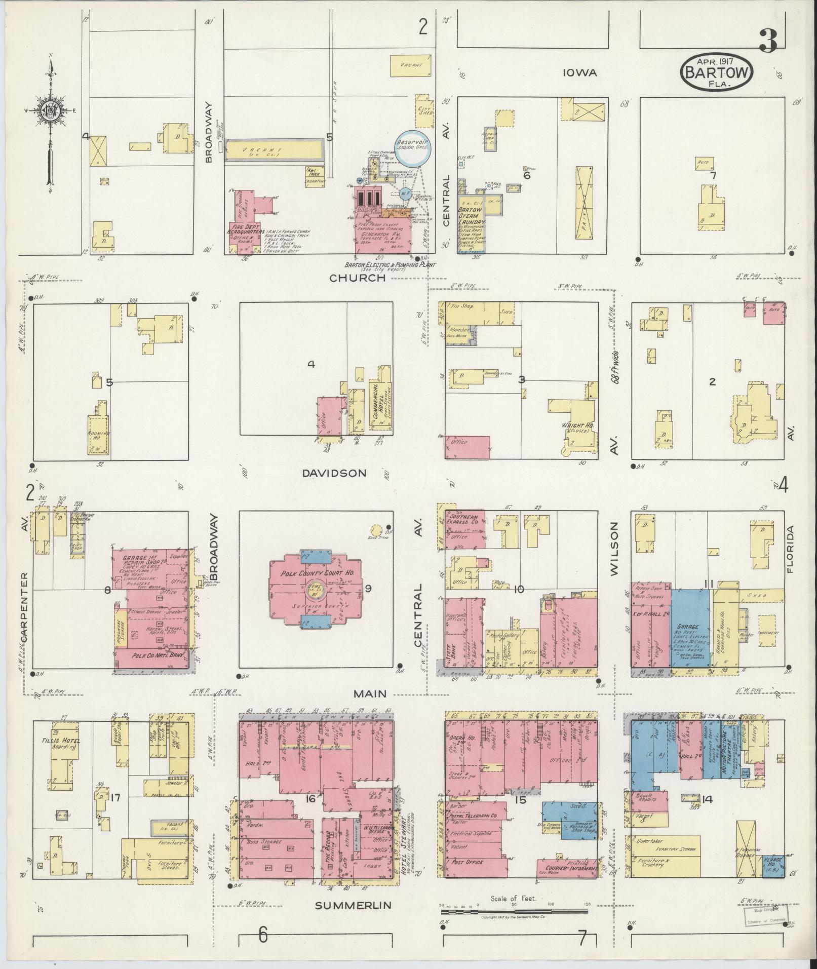 Sanborn Fire Insurance Map from Bartow, Polk County, Florida (1917), Sheet #0003 - Complete Map Set gallery image, historic Sanborn map, vintage wall art, Florida Florida