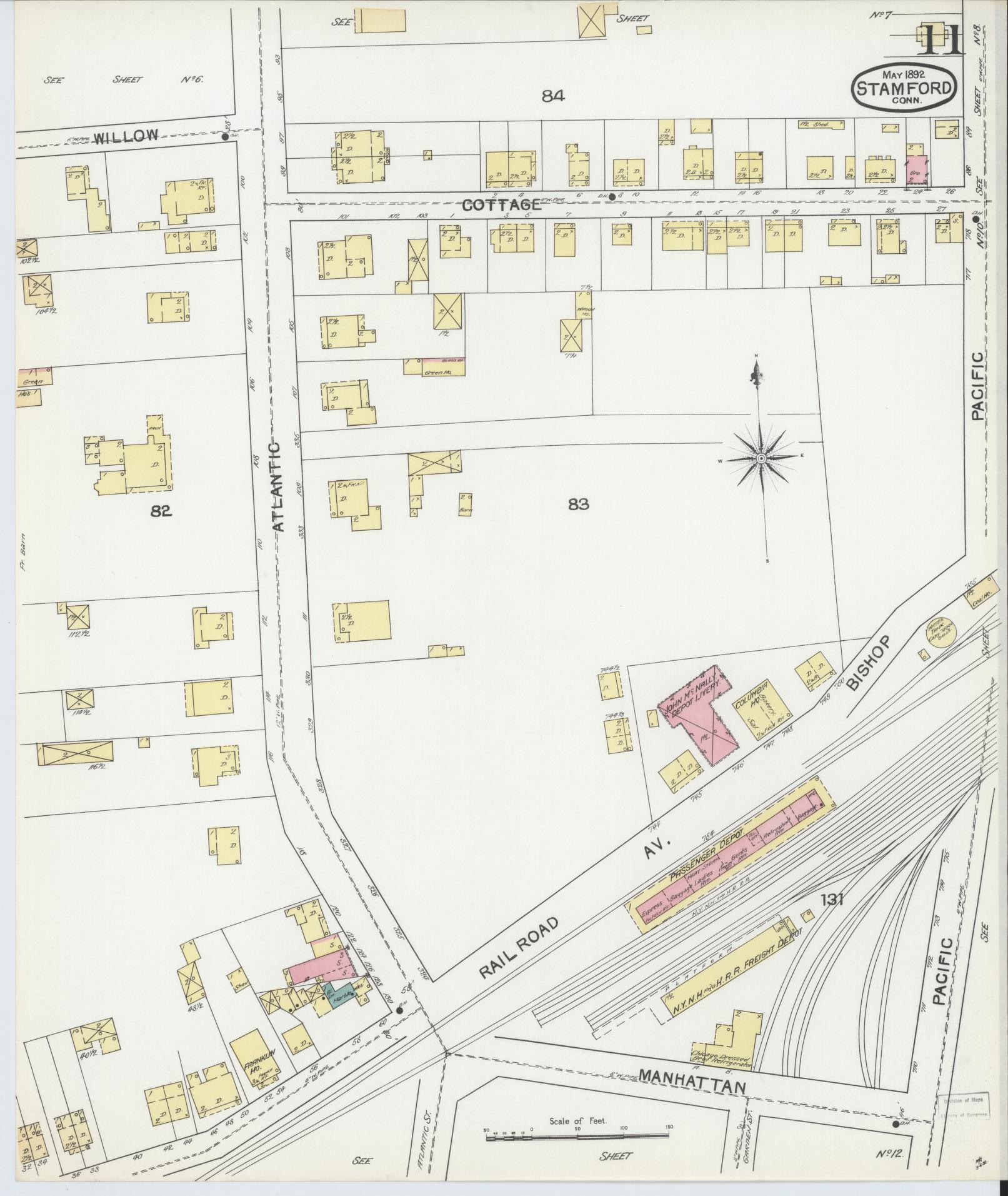 Sanborn Fire Insurance Map from Stamford, Fairfield County, Connecticut (1892), Sheet #0011 - Complete Map Set gallery image, historic Sanborn map, vintage wall art, Connecticut Connecticut