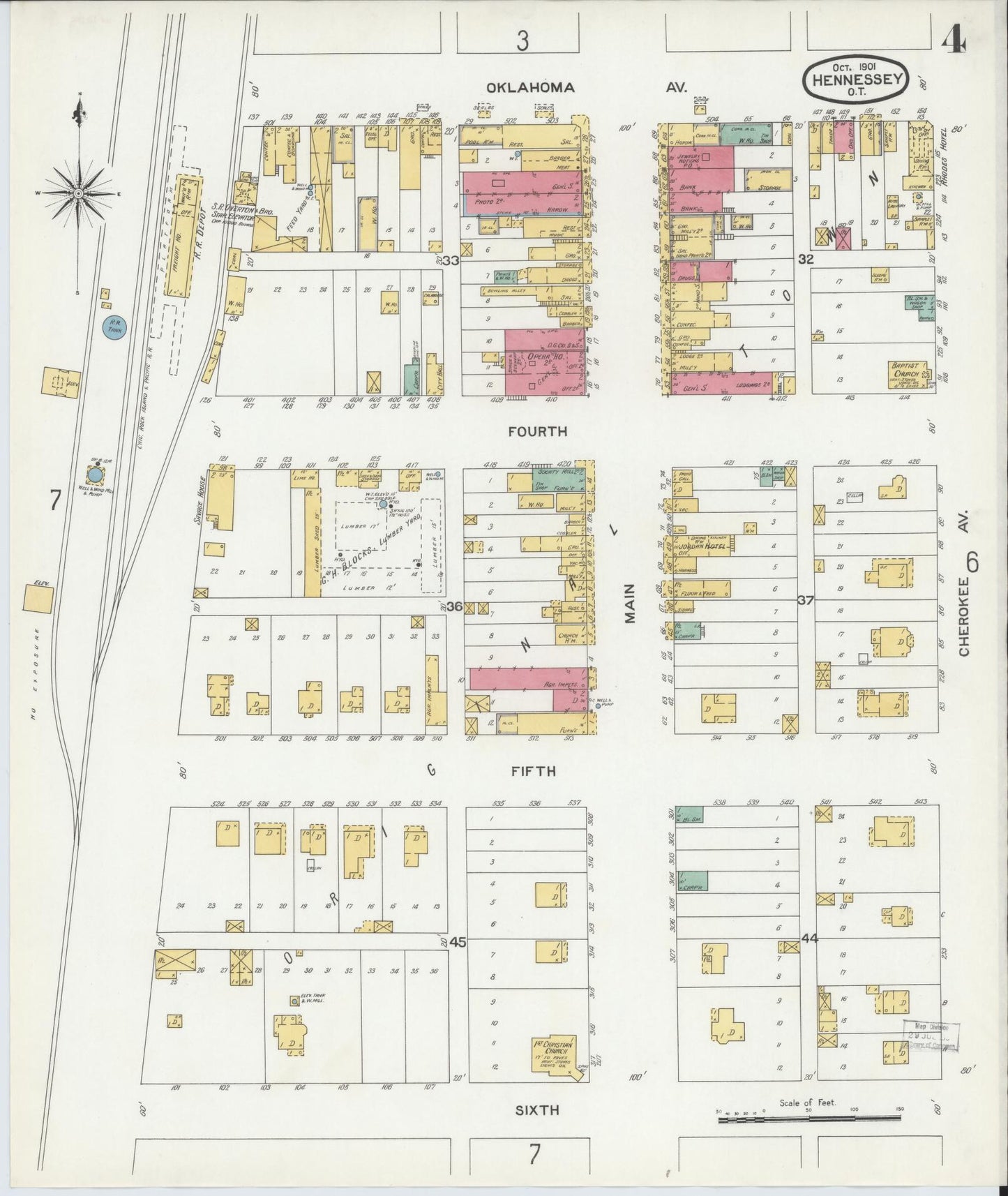 Sanborn Fire Insurance Map from Hennessey, Kingfisher County, Oklahoma (1901), Sheet #0004 - Complete Map Set gallery image, historic Sanborn map, vintage wall art, Oklahoma Oklahoma