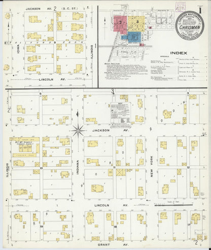 Sanborn Fire Insurance Map from Chrisman, Edgar County, Illinois (1908), Sheet #0001 - Complete Map Set gallery image, historic Sanborn map, vintage wall art, Illinois Illinois
