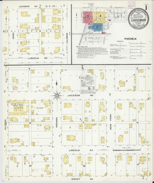Sanborn Fire Insurance Map from Chrisman, Edgar County, Illinois (1908), Sheet #0001 - Complete Map Set gallery image, historic Sanborn map, vintage wall art, Illinois Illinois