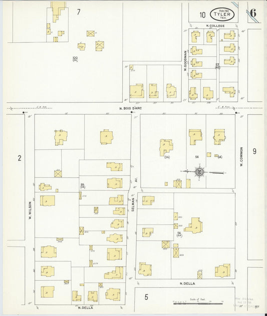 Sanborn Fire Insurance Map from Tyler, Smith County, Texas (1912), Sheet #0006 - Historic Sanborn Fire Insurance Map Print, vintage old map wall art, antique decor, genealogy gift, Texas Texas map