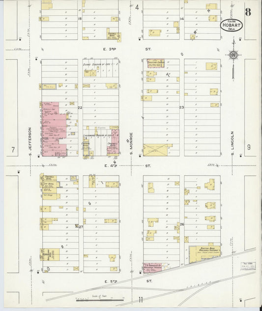 Sanborn Fire Insurance Map from Hobart, Kiowa County, Oklahoma (1916), Sheet #0008 - Historic Sanborn Fire Insurance Map Print, vintage old map wall art, antique decor, genealogy gift, Oklahoma Oklahoma map