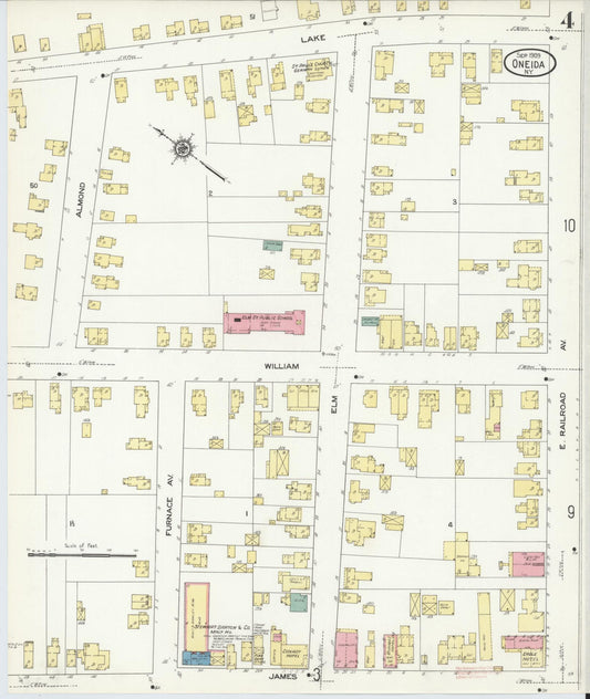 Sanborn Fire Insurance Map from Oneida, Madison County, New York (1909), Sheet #0004 - Historic Sanborn Fire Insurance Map Print, vintage old map wall art, antique decor, genealogy gift, New York New York map