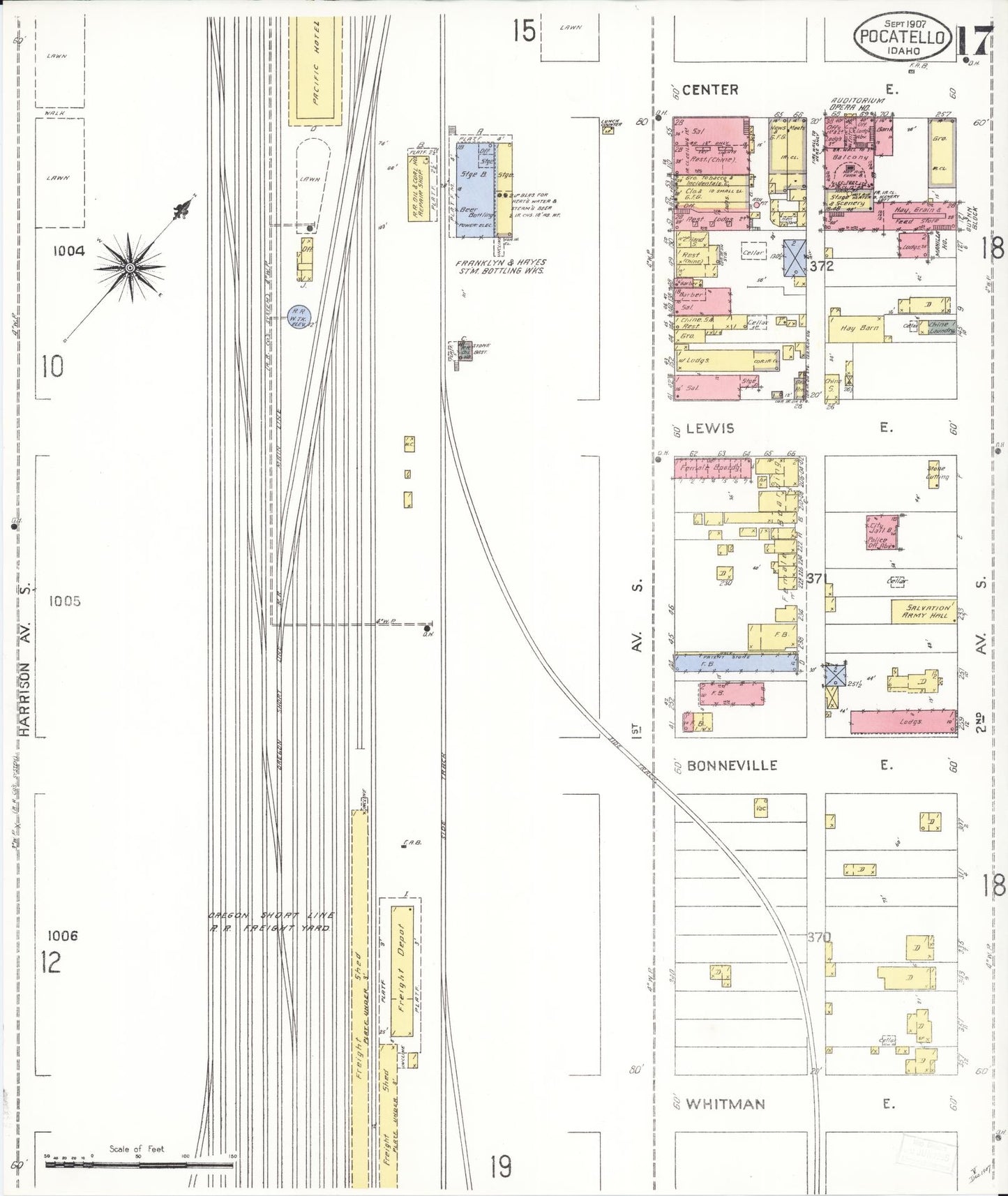 Sanborn Fire Insurance Map from Pocatello, Bannock County, Idaho (1907), Sheet #0017 - Historic Sanborn Fire Insurance Map Print, vintage old map wall art, antique decor, genealogy gift, Idaho Idaho map