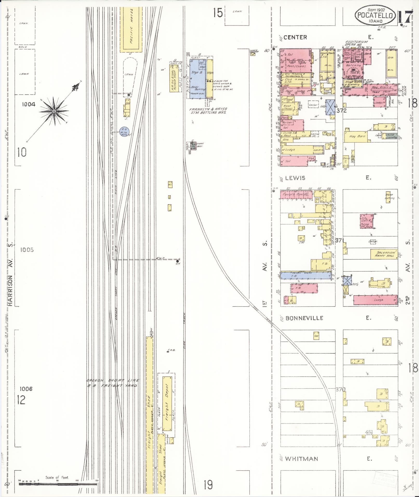 Sanborn Fire Insurance Map from Pocatello, Bannock County, Idaho (1907), Sheet #0017 - Historic Sanborn Fire Insurance Map Print, vintage old map wall art, antique decor, genealogy gift, Idaho Idaho map