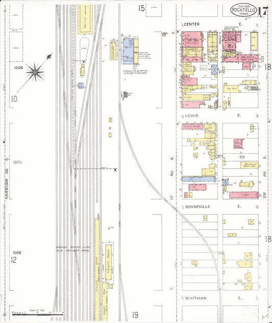 Sanborn Fire Insurance Map from Pocatello, Bannock County, Idaho (1907), Sheet #0017 - Historic Sanborn Fire Insurance Map Print, vintage old map wall art, antique decor, genealogy gift, Idaho Idaho map