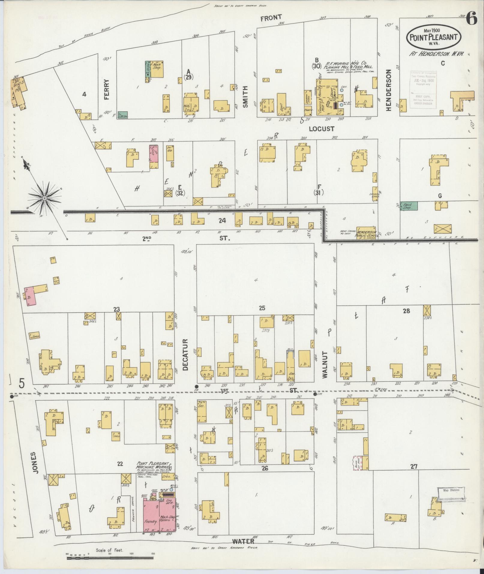 Sanborn Fire Insurance Map from Point Pleasant, Mason County, West Virginia (1900), Sheet #0006 - Complete Map Set gallery image, historic Sanborn map, vintage wall art, West Virginia West Virginia