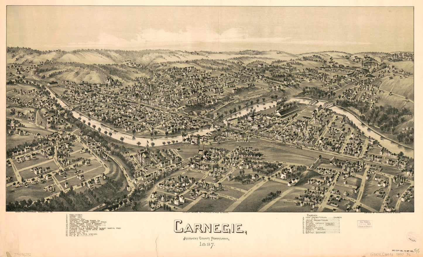 Carnegie, Allegheny County, Pennsylvania, 1897. (1897) – Historic Bird’s-Eye View Panorama Print