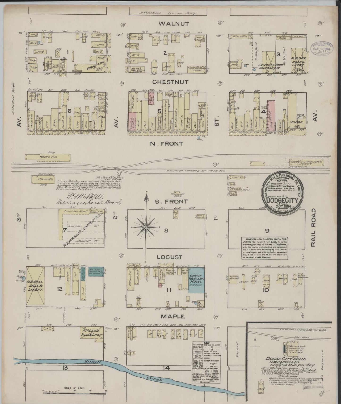 Sanborn Fire Insurance Map from Dodge City, Ford County, Kansas (1884), Sheet #0001 - Historic Sanborn Fire Insurance Map Print, vintage old map wall art, antique decor, genealogy gift, Kansas Kansas map