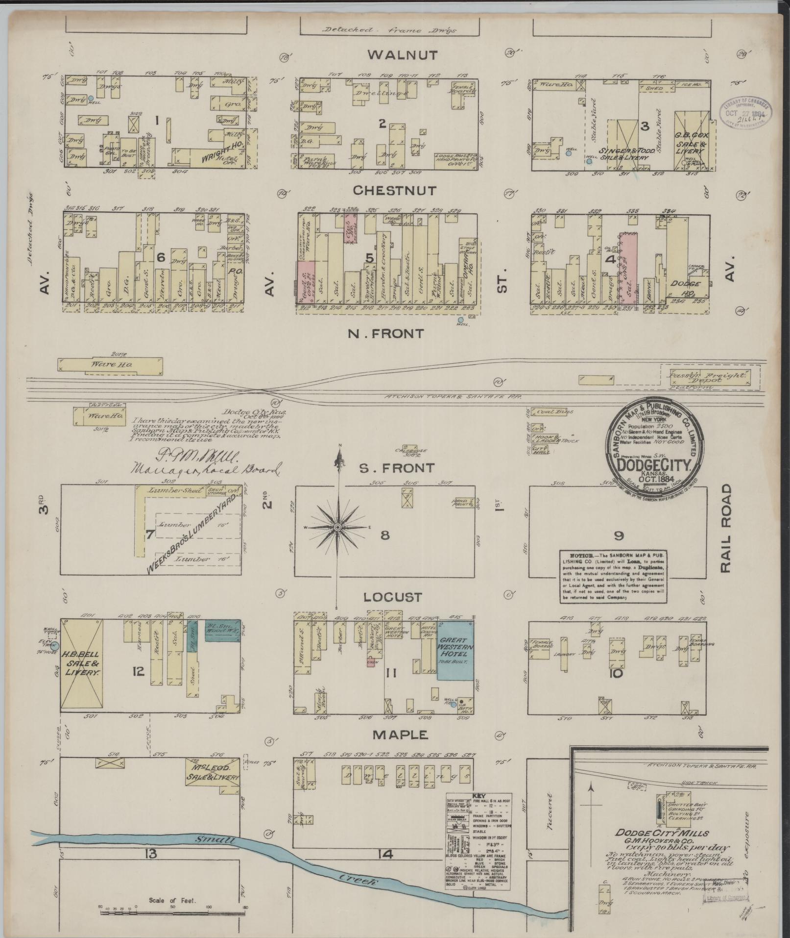 Sanborn Fire Insurance Map from Dodge City, Ford County, Kansas (1884), Sheet #0001 - Historic Sanborn Fire Insurance Map Print, vintage old map wall art, antique decor, genealogy gift, Kansas Kansas map