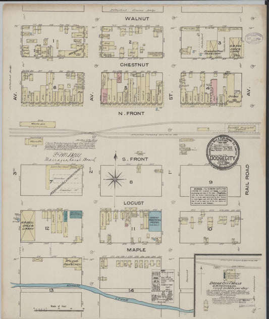 Sanborn Fire Insurance Map from Dodge City, Ford County, Kansas (1884), Sheet #0001 - Historic Sanborn Fire Insurance Map Print, vintage old map wall art, antique decor, genealogy gift, Kansas Kansas map