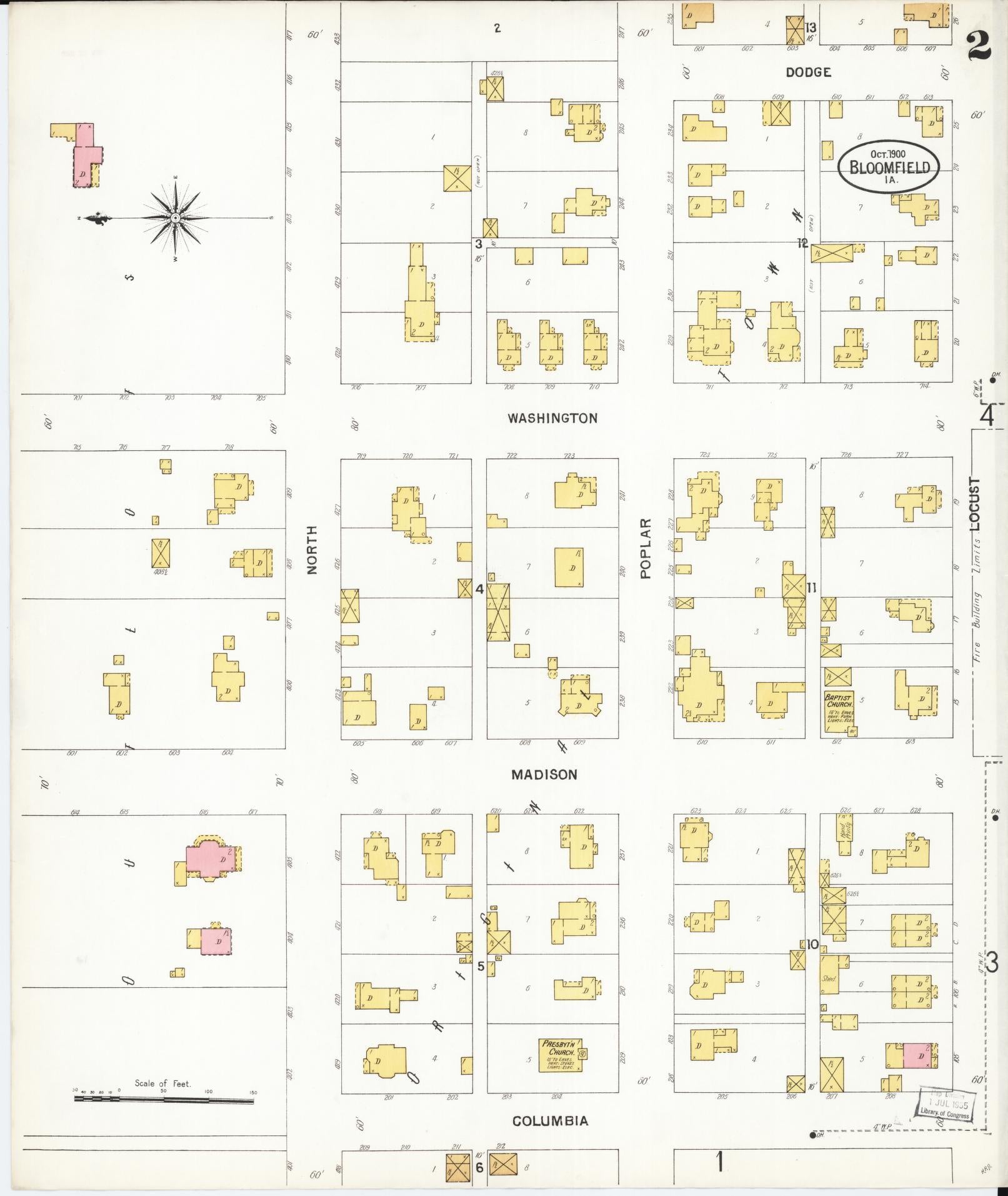Sanborn Fire Insurance Map from Bloomfield, Davis County, Iowa (1900), Sheet #0002 - Historic Sanborn Fire Insurance Map Print, vintage old map wall art