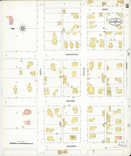 Sanborn Fire Insurance Map from Bloomfield, Davis County, Iowa (1900), Sheet #0002 - Historic Sanborn Fire Insurance Map Print, vintage old map wall art
