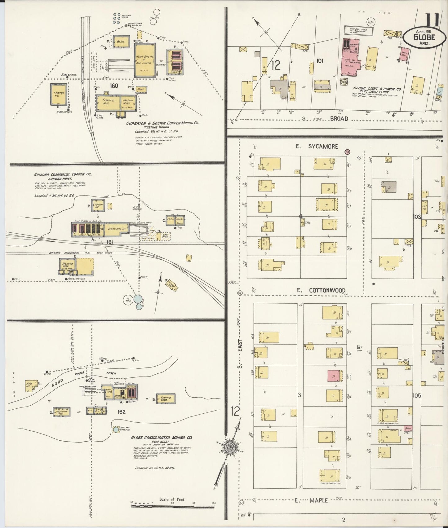 Sanborn Fire Insurance Map from Globe, Gila County, Arizona (1911), Sheet #0011 - Complete Map Set gallery image, historic Sanborn map, vintage wall art, Arizona Arizona