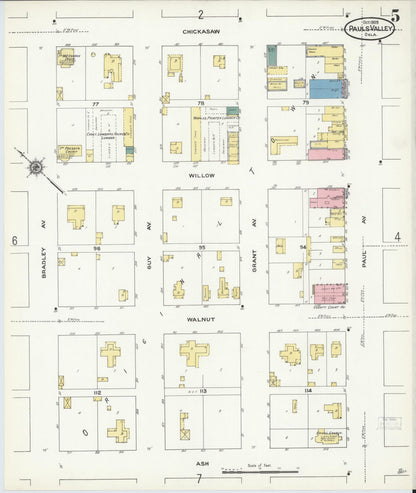 Sanborn Fire Insurance Map from Pauls Valley, Garvin County, Oklahoma (1909), Sheet #0005 - Complete Map Set gallery image, historic Sanborn map, vintage wall art, Oklahoma Oklahoma