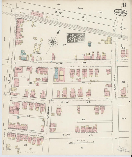 Sanborn Fire Insurance Map from Chester, Delaware County, Pennsylvania (1885), Sheet #0008 - Historic Sanborn Fire Insurance Map Print, vintage old map wall art, antique decor, genealogy gift, Pennsylvania Pennsylvania map