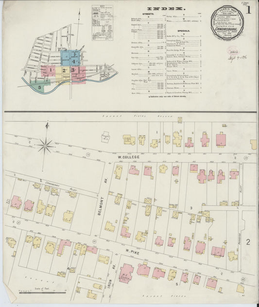 Sanborn Fire Insurance Map from Canonsburg, Washington County, Pennsylvania (1896), Sheet #0001 - Historic Sanborn Fire Insurance Map Print, vintage old map wall art, antique decor, genealogy gift, Pennsylvania Pennsylvania map
