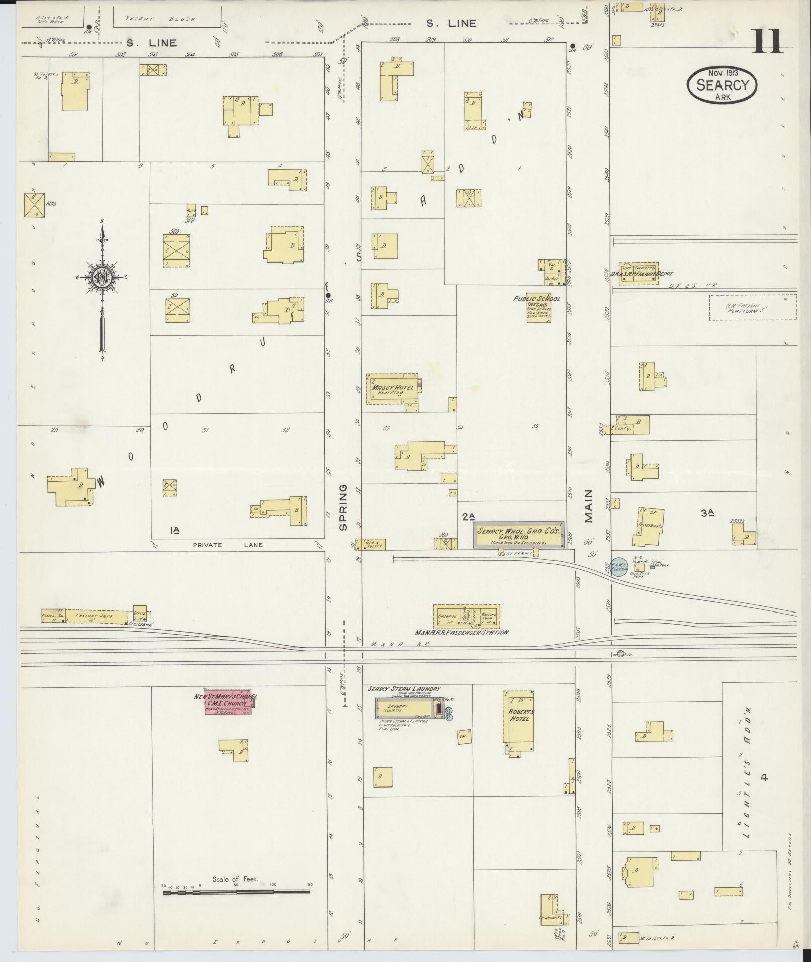 Sanborn Fire Insurance Map from Searcy, White County, Arkansas (1913), Sheet #0011 - Historic Sanborn Fire Insurance Map Print, vintage old map wall art, antique decor, genealogy gift, Arkansas Arkansas map