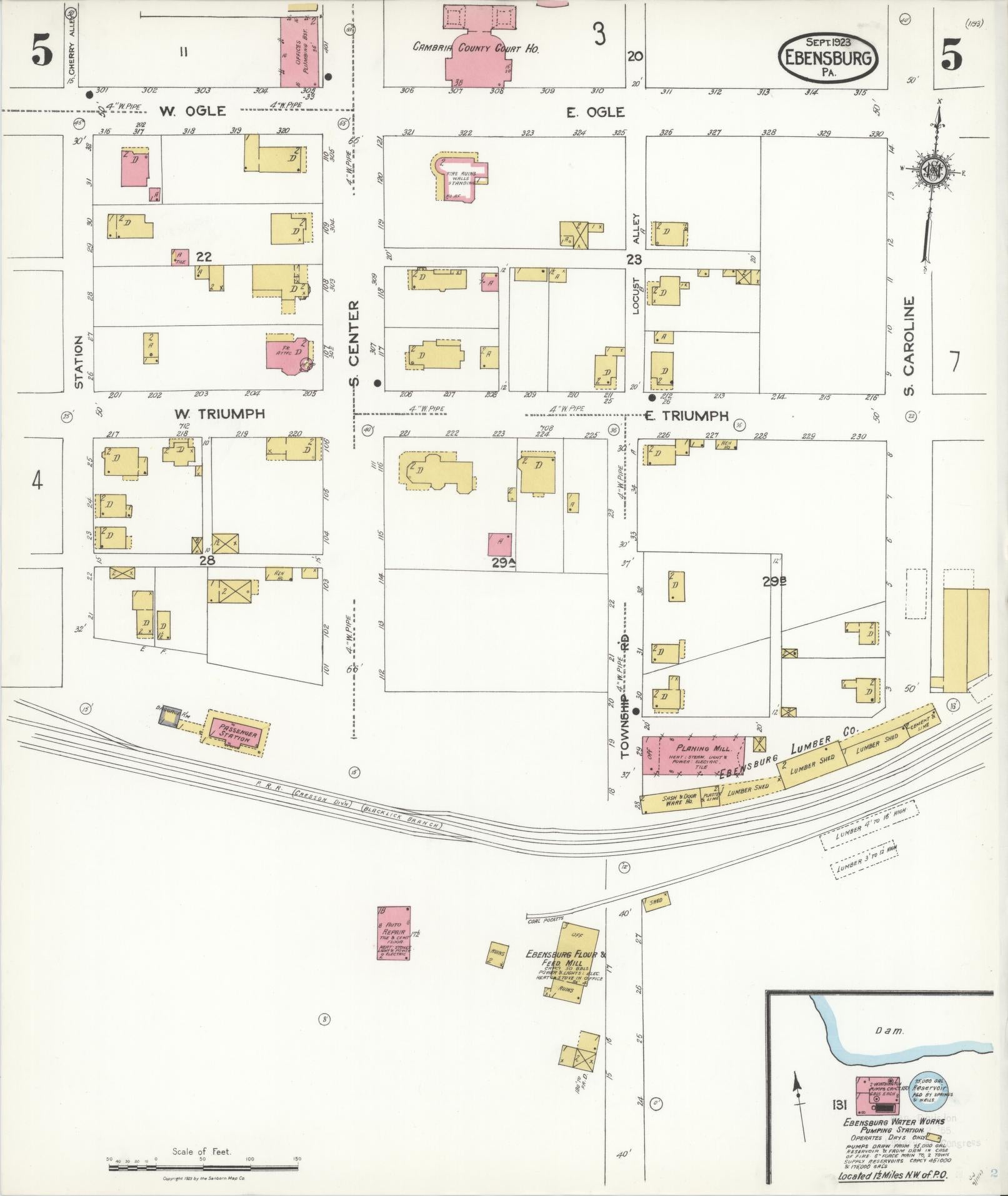 Sanborn Fire Insurance Map from Ebensburg, Cambria County, Pennsylvania (1923), Sheet #0005 - Historic Sanborn Fire Insurance Map Print, vintage old map wall art, antique decor, genealogy gift, Pennsylvania Pennsylvania map