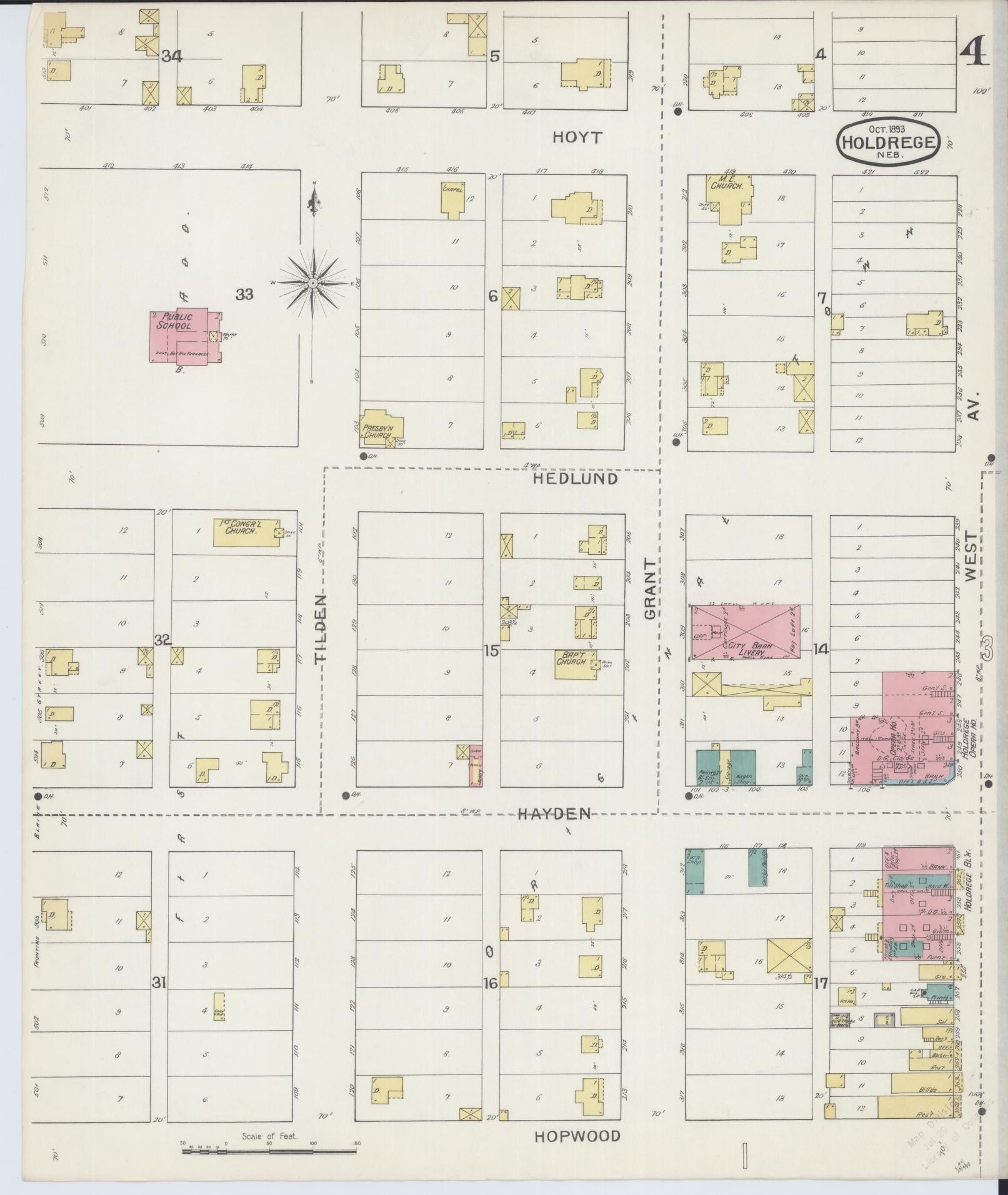 Sanborn Fire Insurance Map from Holdrege, Phelps County, Nebraska (1893), Sheet #0004 - Complete Map Set gallery image, historic Sanborn map, vintage wall art, Nebraska Nebraska