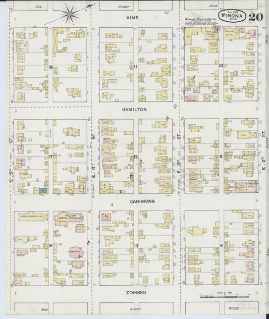 Sanborn Fire Insurance Map from Winona, Winona County, Minnesota (1889), Sheet #0020 - Historic Sanborn Fire Insurance Map Print, vintage old map wall art, antique decor, genealogy gift, Minnesota Minnesota map