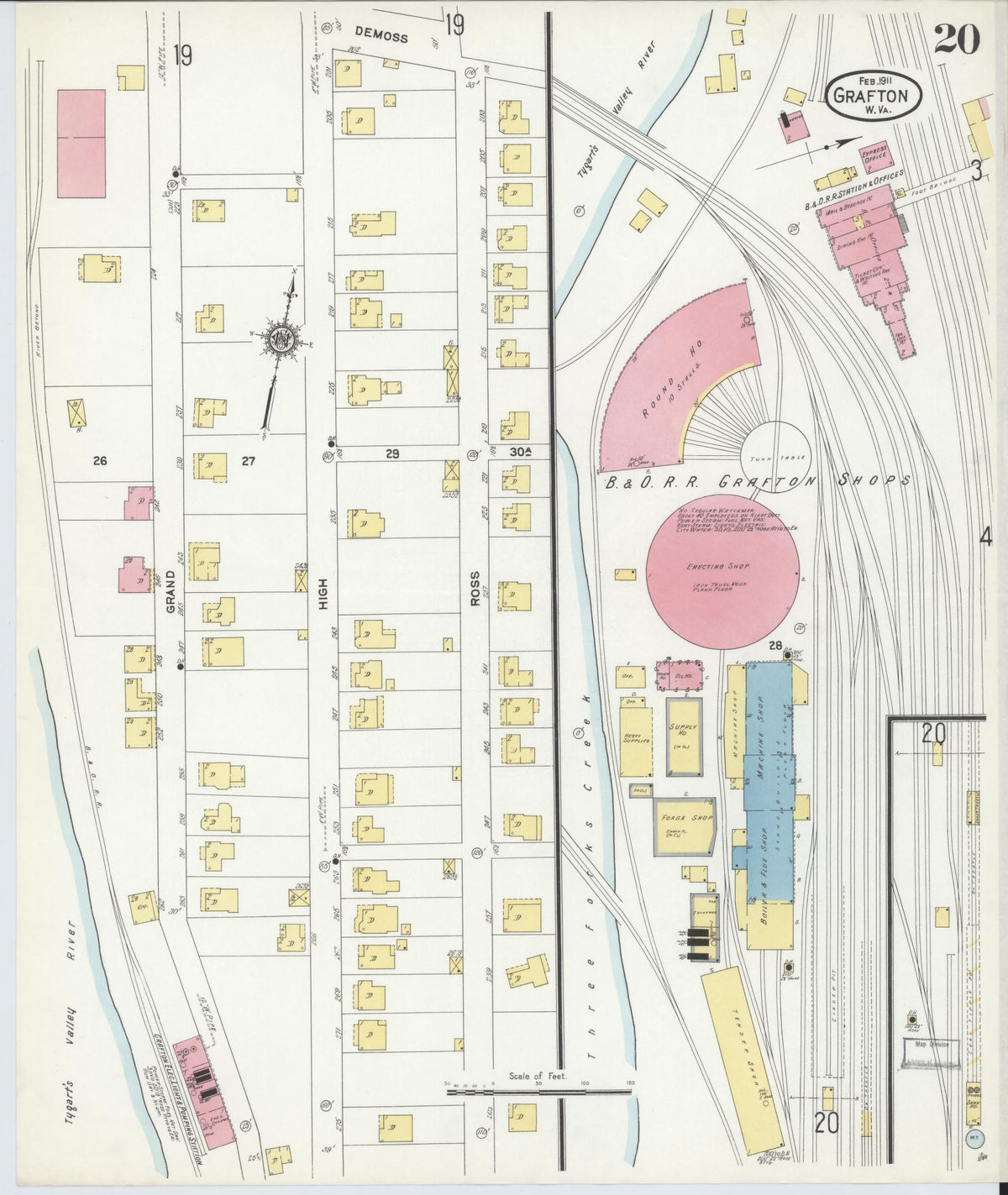 Sanborn Fire Insurance Map from Grafton, Taylor County, West Virginia (1911), Sheet #0020 - Complete Map Set gallery image, historic Sanborn map, vintage wall art, West Virginia West Virginia