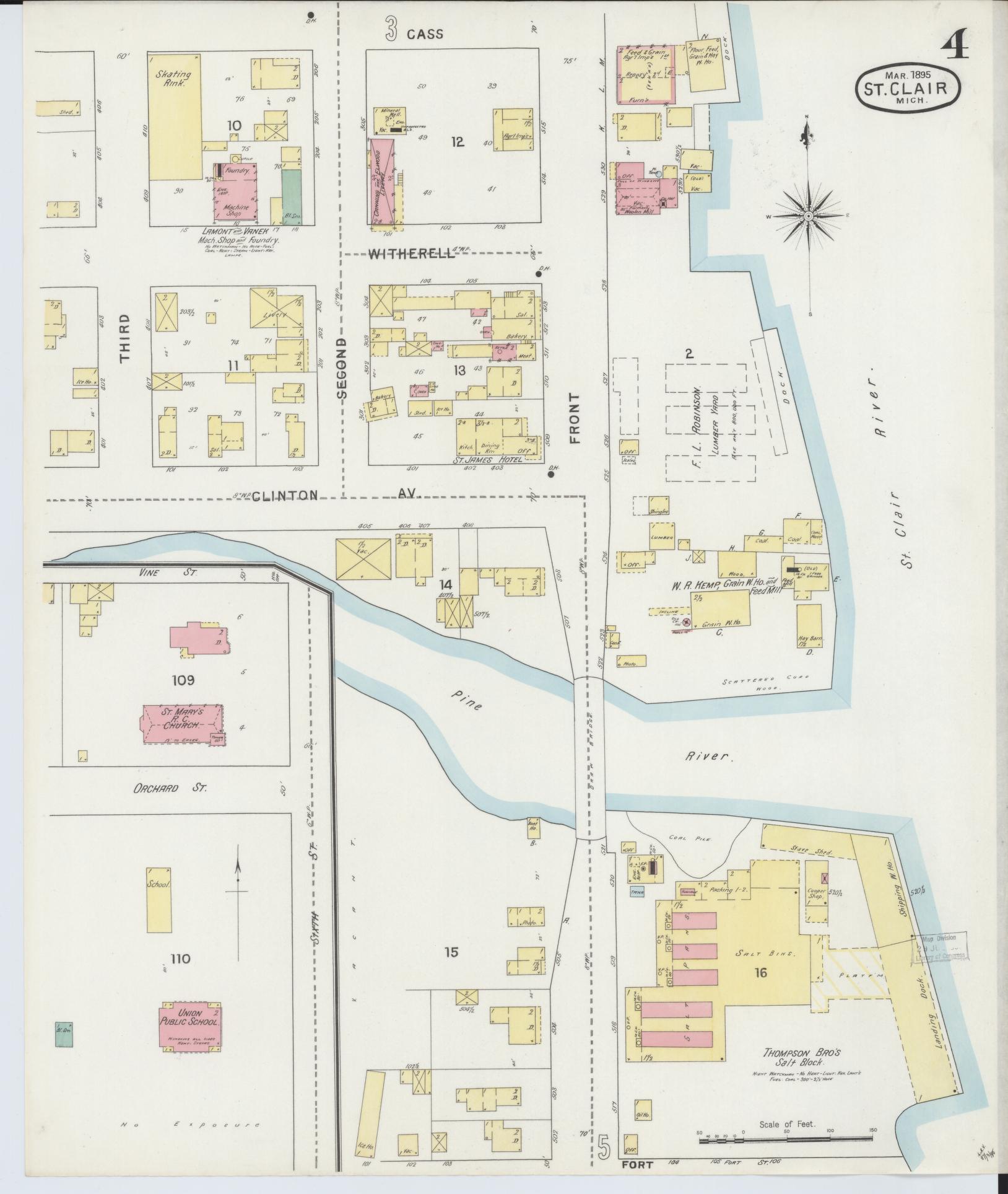 Sanborn Fire Insurance Map from Saint Clair, Saint Clair County, Michigan (1895), Sheet #0004 - Complete Map Set gallery image, historic Sanborn map, vintage wall art, Michigan Michigan