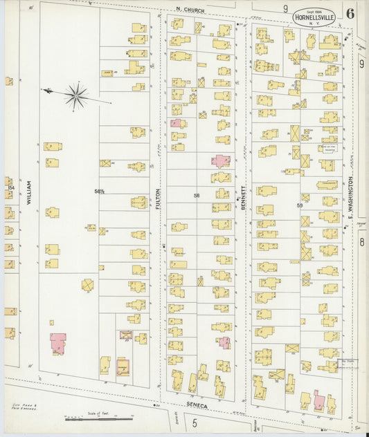 Sanborn Fire Insurance Map from Hornell, Steuben County, New York (1904), Sheet #0006 - Historic Sanborn Fire Insurance Map Print, vintage old map wall art, antique decor, genealogy gift, New York New York map