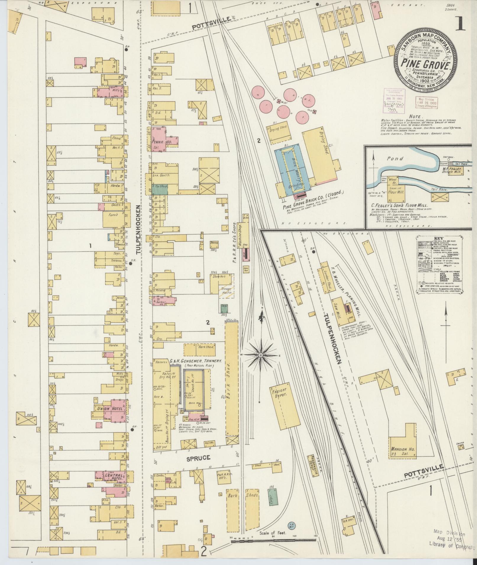 Sanborn Fire Insurance Map from Pine Grove, Schuylkill County, Pennsylvania (1902), Sheet #0001 - Complete Map Set gallery image, historic Sanborn map, vintage wall art, Pennsylvania Pennsylvania