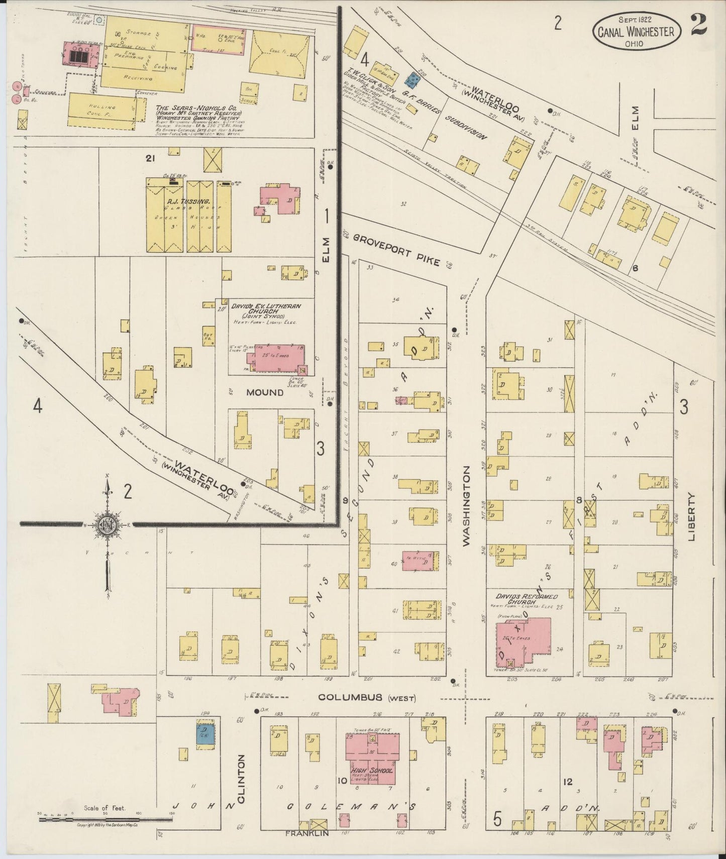 Sanborn Fire Insurance Map from Canal Winchester, Franklin County, Ohio (1922), Sheet #0002 - Complete Map Set gallery image, historic Sanborn map, vintage wall art, Ohio Ohio