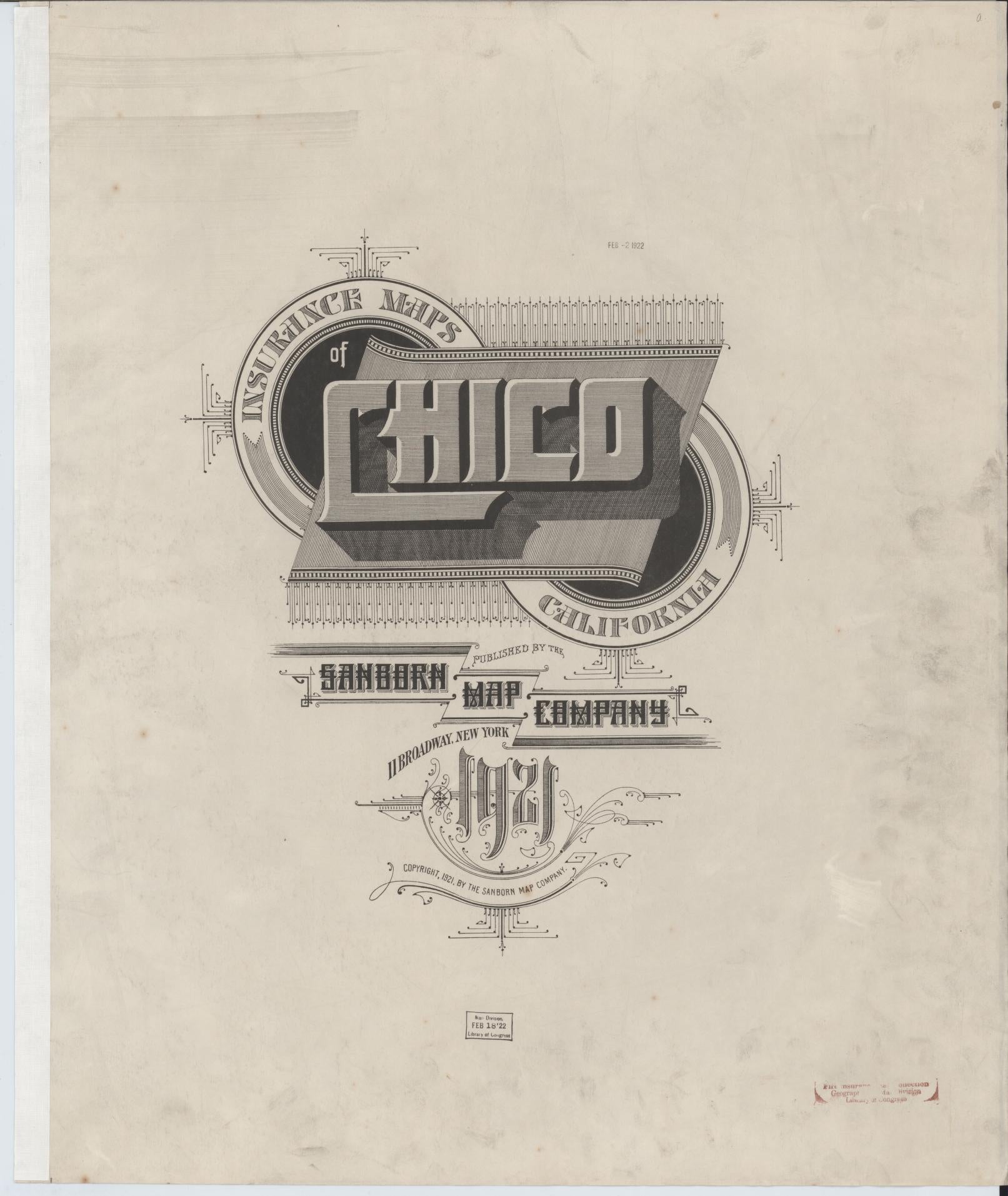 Sanborn Fire Insurance Map from Chico, Butte County, California (1921), Sheet #0001 - Historic Sanborn Fire Insurance Map Print, vintage old map wall art, antique decor, genealogy gift, California California map