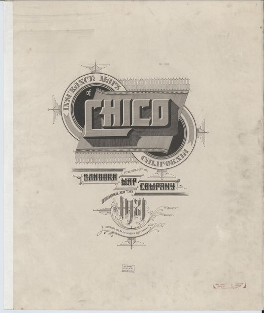 Sanborn Fire Insurance Map from Chico, Butte County, California (1921), Sheet #0001 - Historic Sanborn Fire Insurance Map Print, vintage old map wall art, antique decor, genealogy gift, California California map