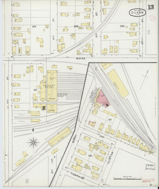 Sanborn Fire Insurance Map from Olean, Cattaraugus County, New York (1894), Sheet #0013 - Historic Sanborn Fire Insurance Map Print, vintage old map wall art, antique decor, genealogy gift, New York New York map