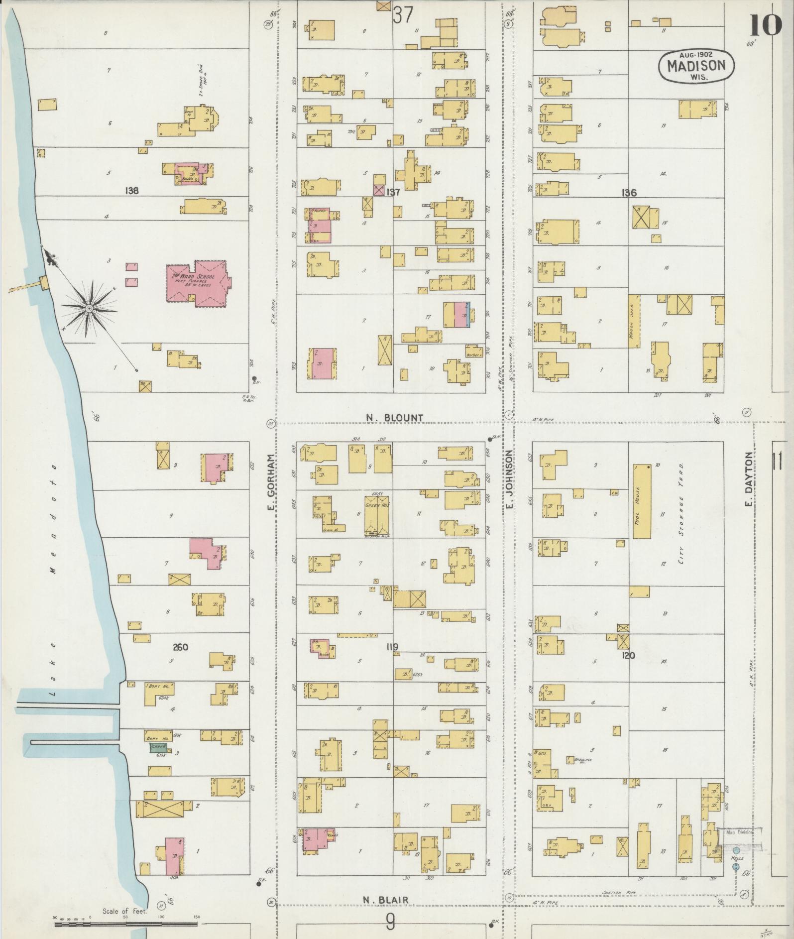 Sanborn Fire Insurance Map from Madison, Dane County, Wisconsin (1902), Sheet #0010 - Historic Sanborn Fire Insurance Map Print, vintage old map wall art, antique decor, genealogy gift, Wisconsin Wisconsin map