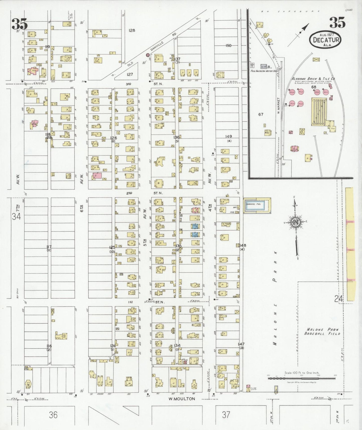 Sanborn Fire Insurance Map from Decatur, Morgan County, Alabama (1927), Sheet #0035 - Complete Map Set gallery image, historic Sanborn map, vintage wall art, Alabama Alabama