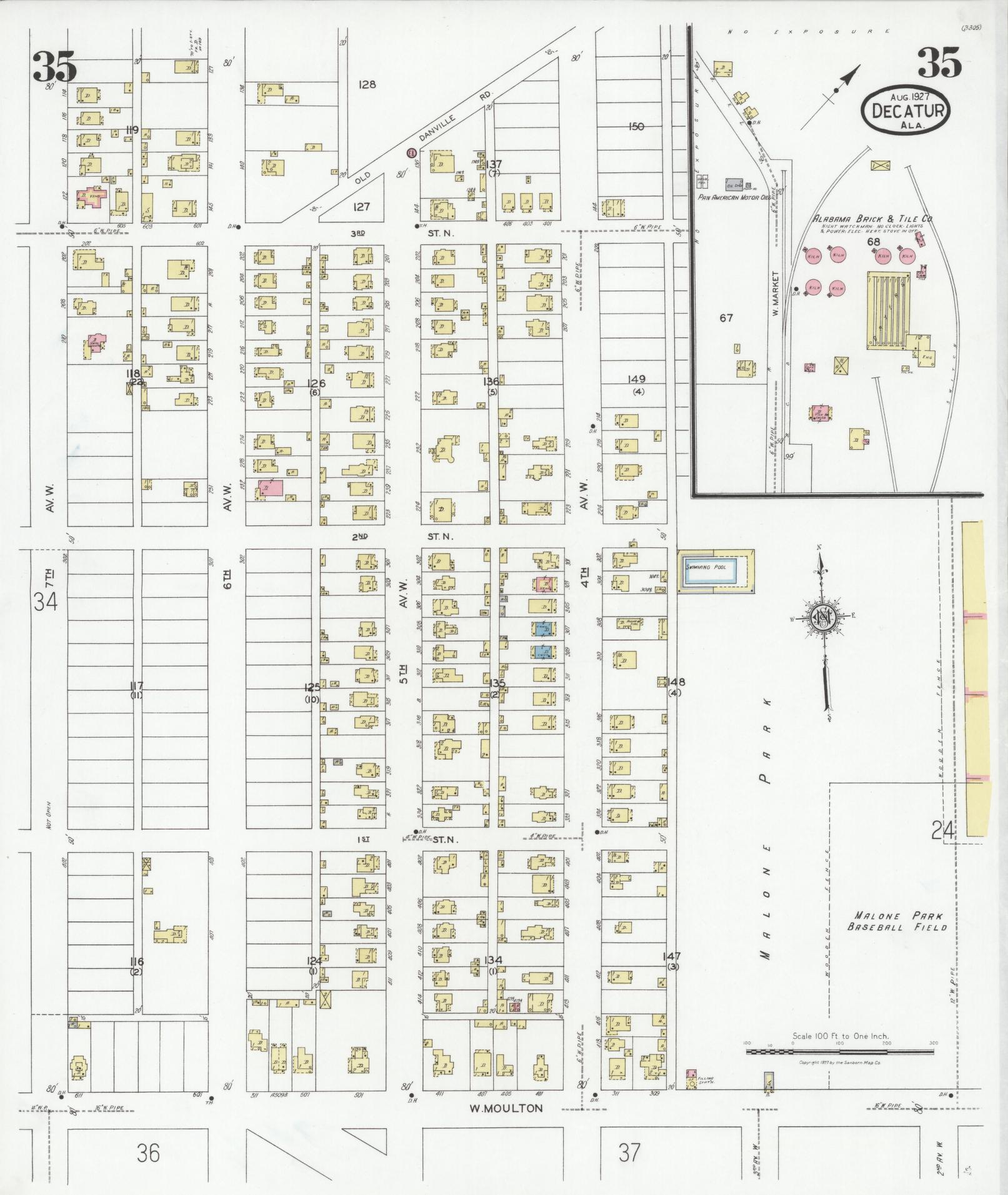 Sanborn Fire Insurance Map from Decatur, Morgan County, Alabama (1927), Sheet #0035 - Complete Map Set gallery image, historic Sanborn map, vintage wall art, Alabama Alabama