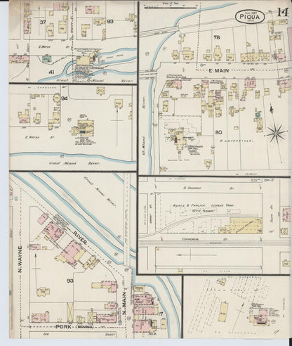 Sanborn Fire Insurance Map from Piqua, Miami County, Ohio (1887), Sheet #0014 - Historic Sanborn Fire Insurance Map Print, vintage old map wall art, antique decor, genealogy gift, Ohio Ohio map