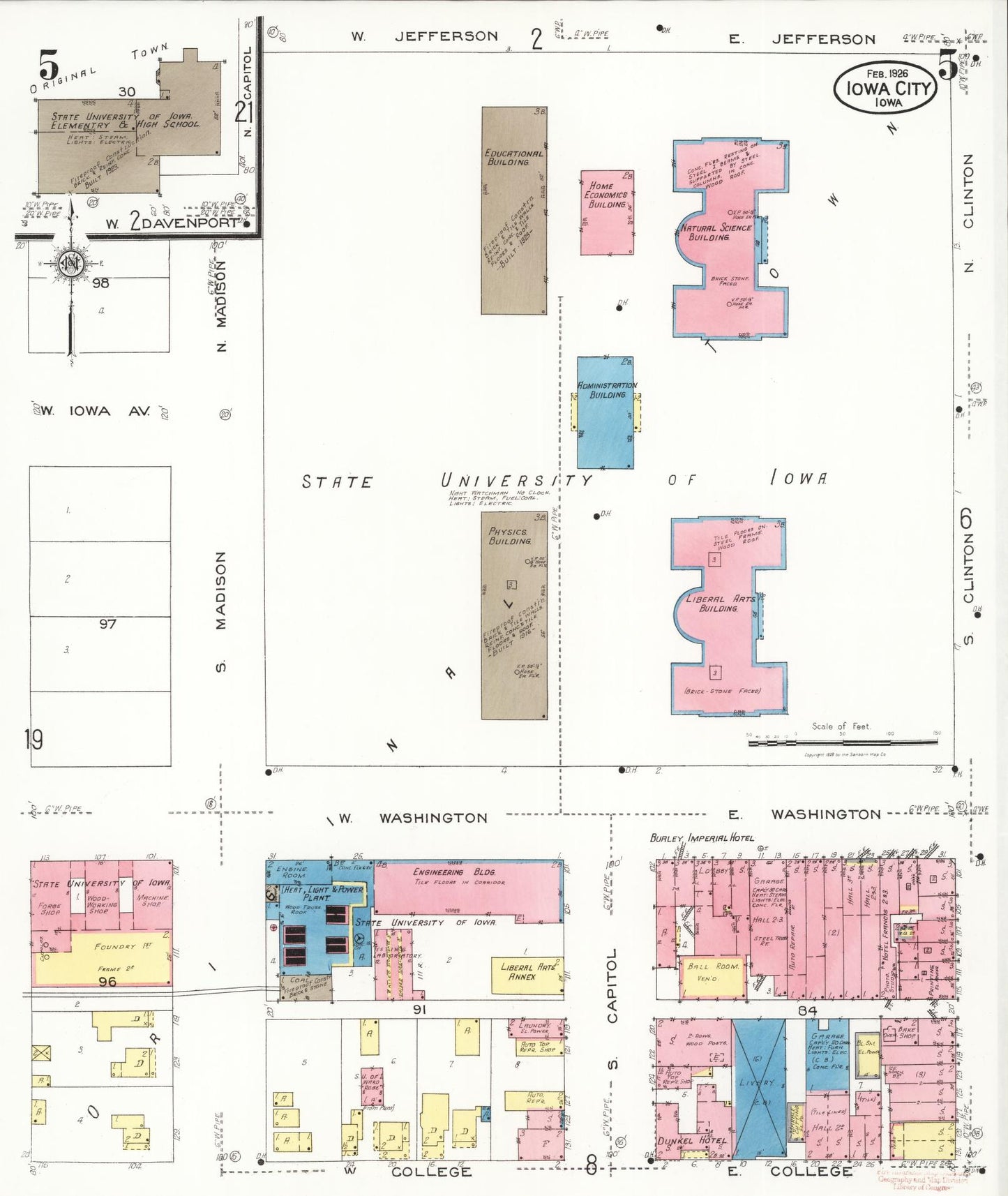 Sanborn Fire Insurance Map from Iowa City, Johnson County, Iowa (1926), Sheet #0005 - Historic Sanborn Fire Insurance Map Print, vintage old map wall art