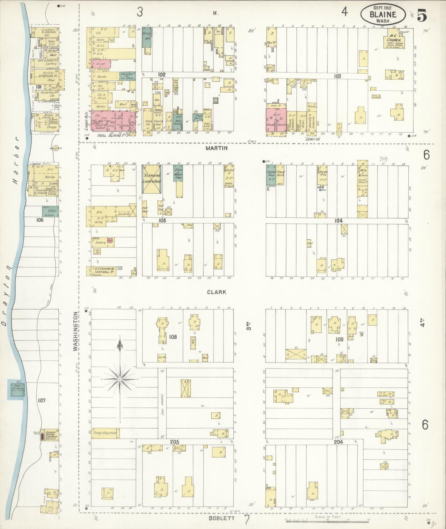 Sanborn Fire Insurance Map from Blaine, Whatcom County, Washington (1902), Sheet #0005 - Historic Sanborn Fire Insurance Map Print, vintage old map wall art, antique decor, genealogy gift, Washington Washington map