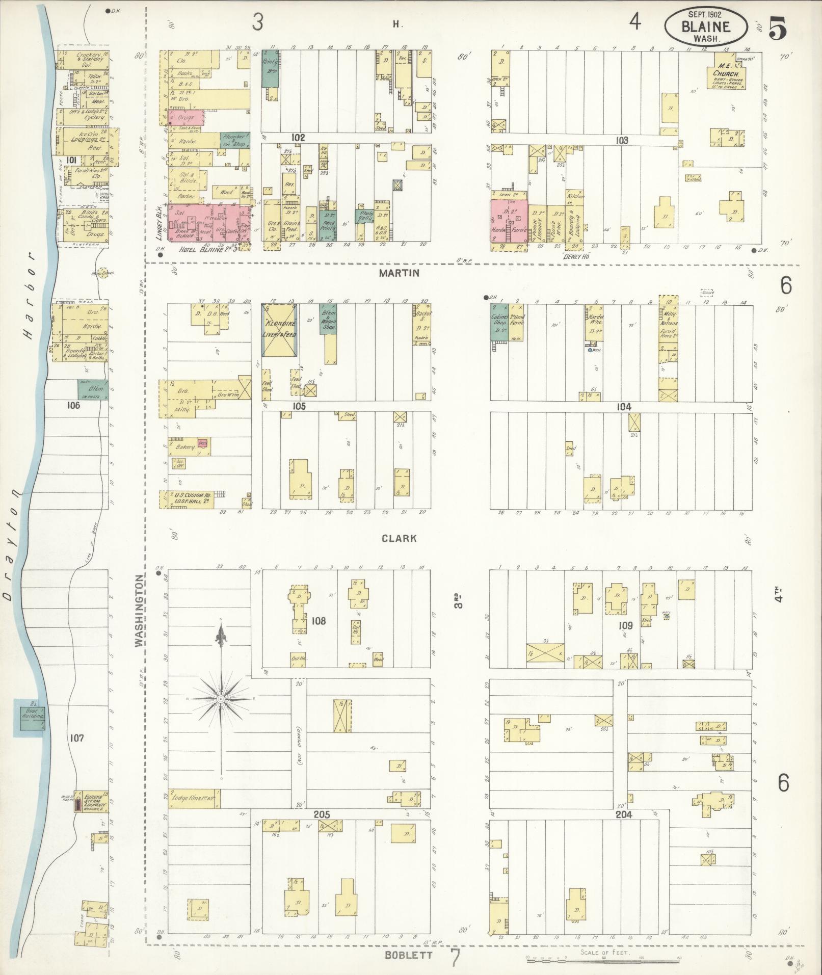 Sanborn Fire Insurance Map from Blaine, Whatcom County, Washington (1902), Sheet #0005 - Historic Sanborn Fire Insurance Map Print, vintage old map wall art, antique decor, genealogy gift, Washington Washington map